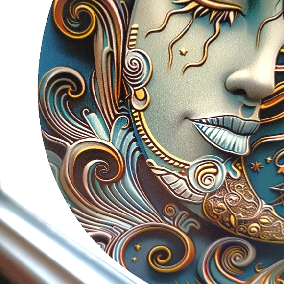 Moon and Sun Ying Yang style Glass Painted  Hanging Artwork w Chain - Picture 6 of 9